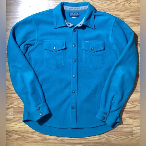 Iron Heart CPO Micro Fleece Flannel Shirt Mens XL Button Up Turquoise Blue - Picture 10 of 10